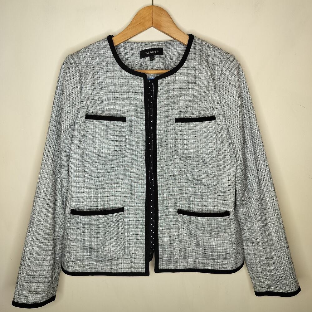 Talbots Career Office Jacket Open Front Tweed Plaid‎ Business